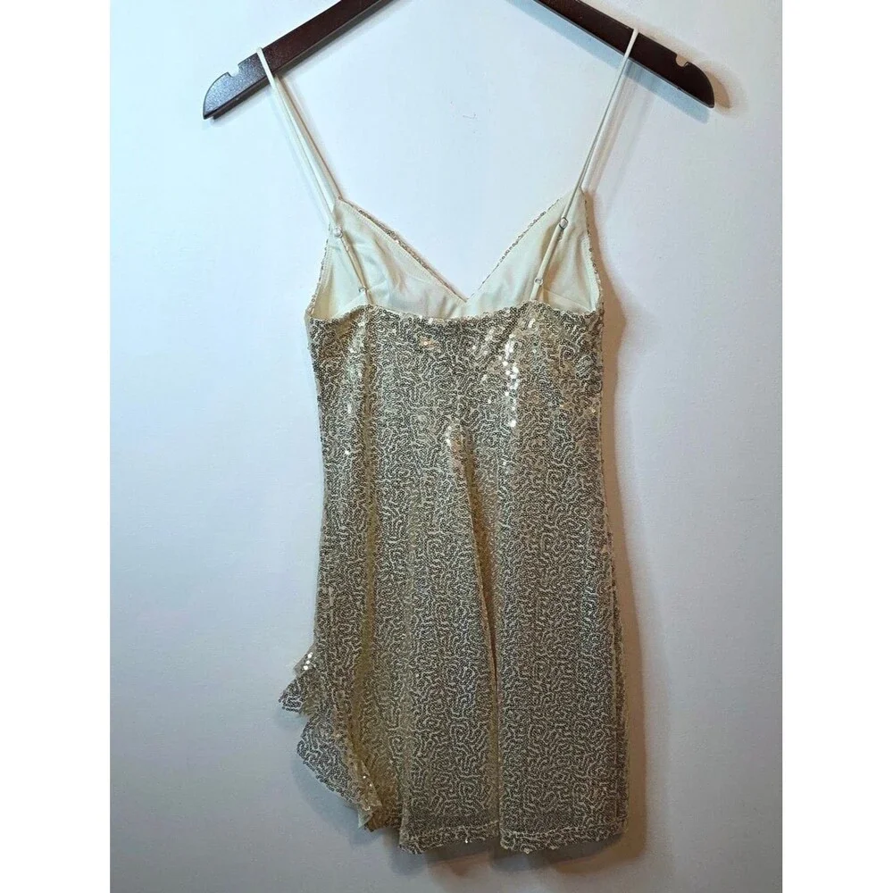 Lucy In The Sky Gold Sequin V-Neck Mini Dress Homecoming Party Coquette Size XS